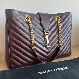 YSL Grain De Poudre Matelasse Chevron Large Monogram Shopping Bag Amarena